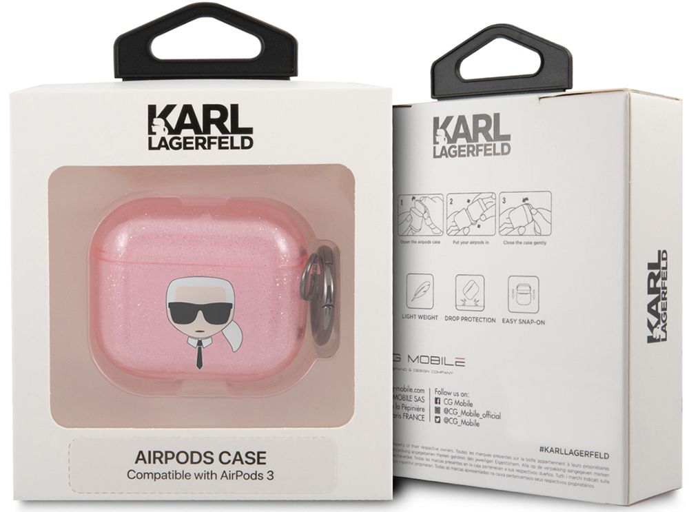 Karl Lagerfeld для Airpods 3 чехол TPU Glitters with ring Karl Transparent Розовый