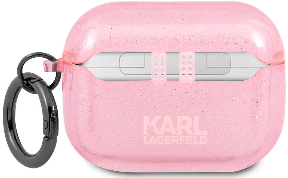 Karl Lagerfeld для Airpods Pro чехол TPU Glitters with ring Karl Transparent Розовый