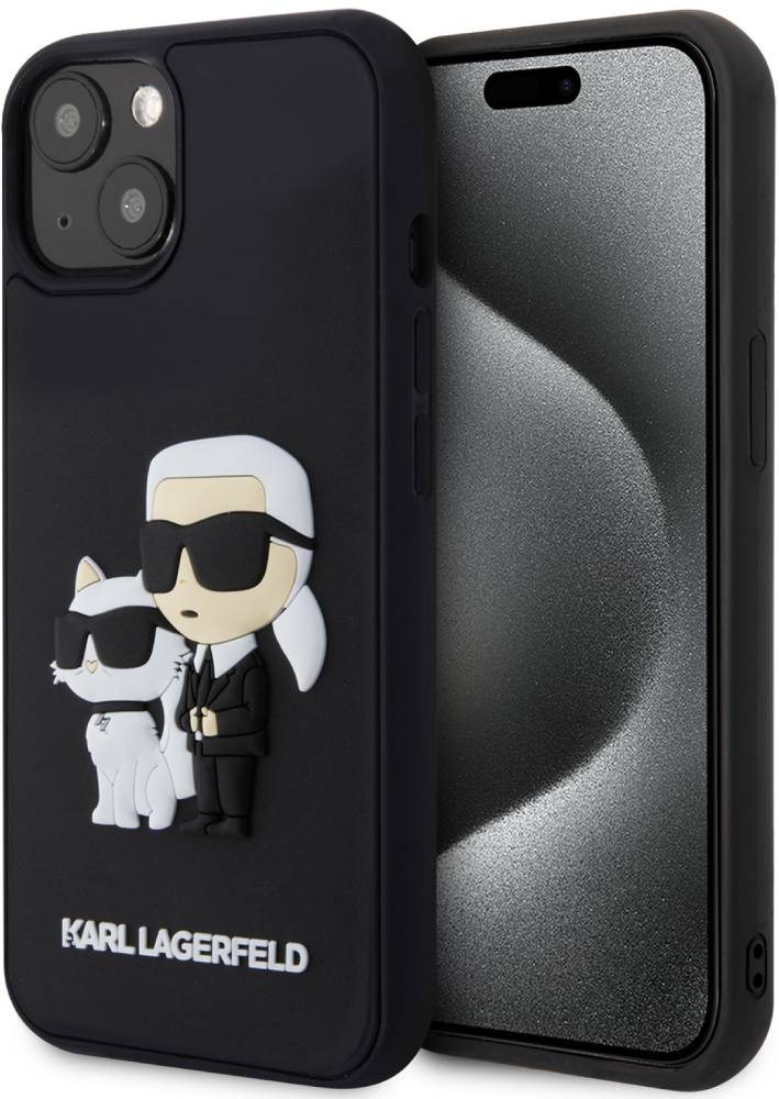 Karl Lagerfeld для iPhone 15 3D Rubber Case Karl and Choupette Черный (KLHCP15S3DRKCNK)