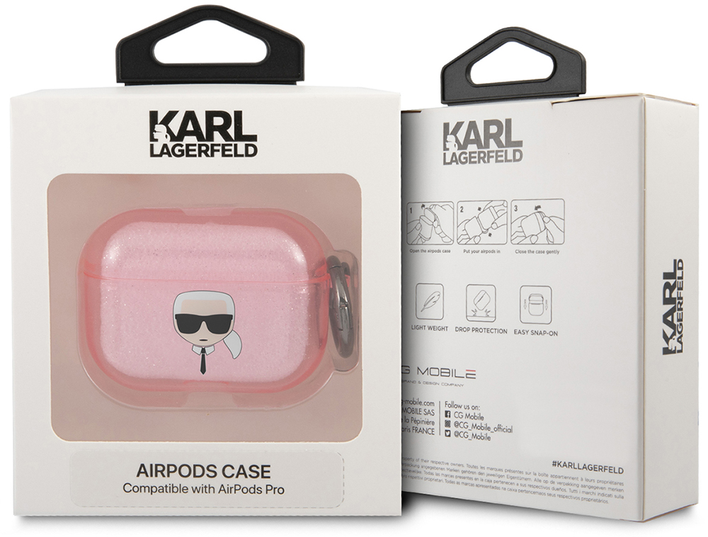 Karl Lagerfeld для Airpods Pro чехол TPU Glitters with ring Karl Transparent Розовый