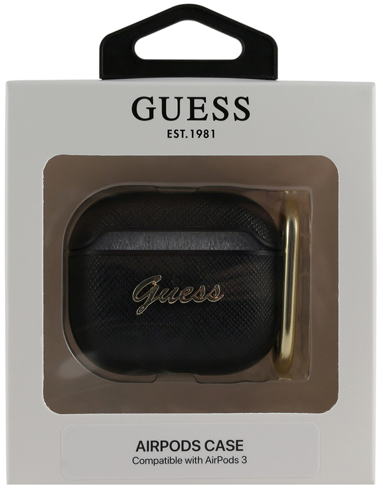 Guess для Airpods 3 PU Saffiano with metal logo and carabin Черный