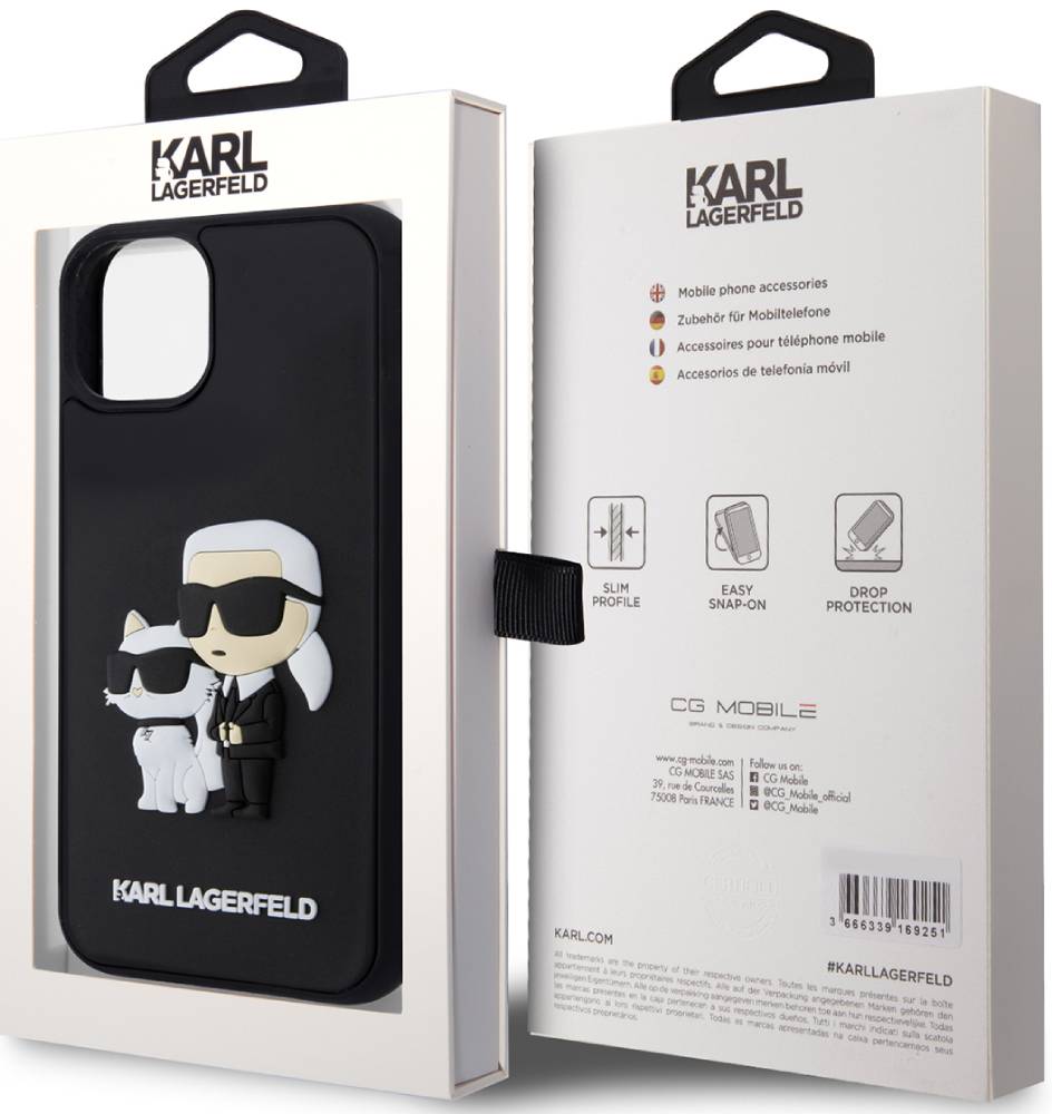 Karl Lagerfeld для iPhone 15 3D Rubber Case Karl and Choupette Черный (KLHCP15S3DRKCNK)