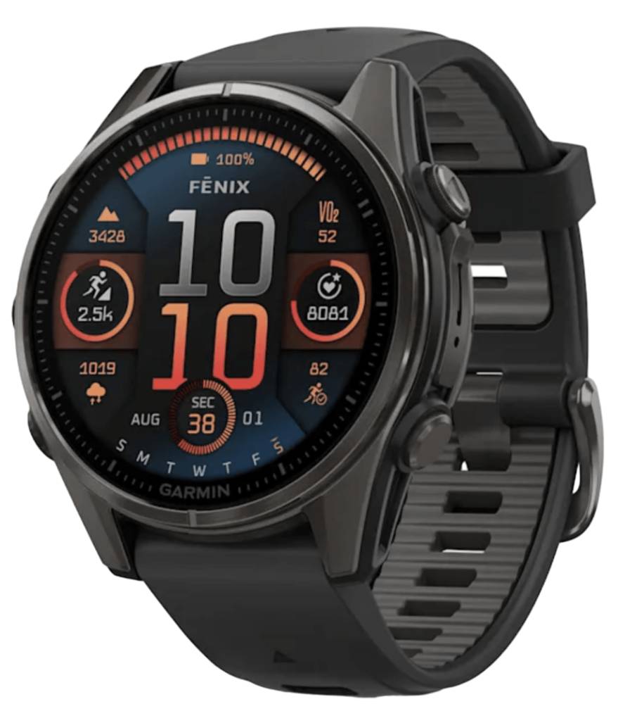 Garmin Fenix 8 AMOLED Sapphire DLC 43мм Черные с силиконовым ремешком