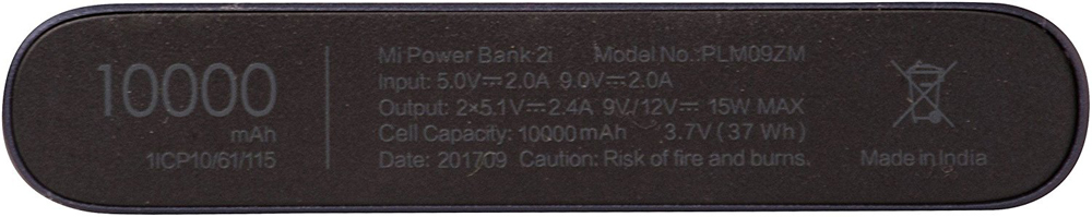 Xiaomi Mi Power 2i New 2USB 10000 mAh Quick Charge 2.0 PLM09ZM Black