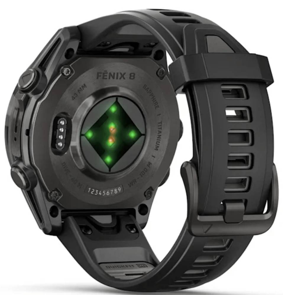 Garmin Fenix 8 AMOLED Sapphire DLC 43мм Черные с силиконовым ремешком