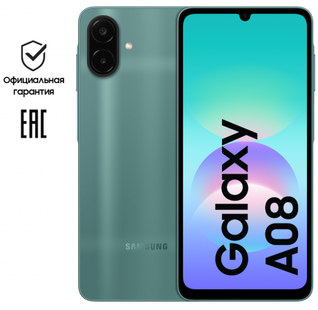 Изображение товара Samsung Galaxy A08 4/64 Гб LTE Dual sim Зеленый (A085F) Изображение товара Samsung Galaxy A08 4/64 Гб LTE Dual sim Зеленый (A085F)