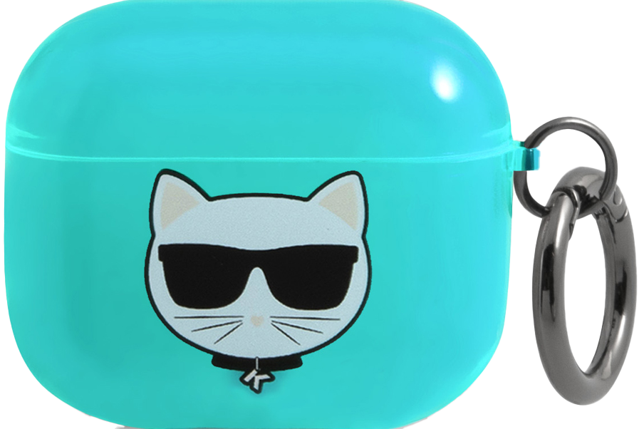 Karl Lagerfeld для Airpods 3 чехол TPU FLUO with ring Choupette Transp Голубой