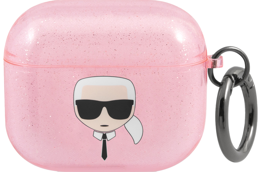 Karl Lagerfeld для Airpods 3 чехол TPU Glitters with ring Karl Transparent Розовый