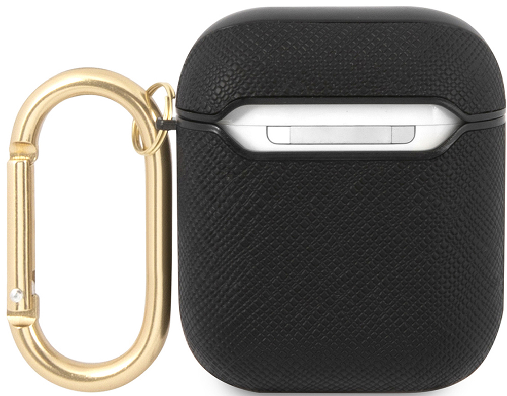 Guess для Airpods 2 PU Saffiano with metal logo and carabin Черный