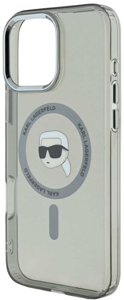 Karl Lagerfeld iPhone 16 Pro Max MAGSAFE IML CASE METAL CAMERA FRAME AND BUTTONS KARL HEAD PRINTED LOGO Черный