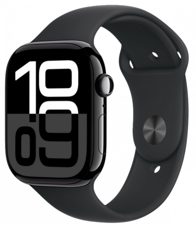 Изображение товара Apple Watch Series 10 GPS 46мм корпус из алюминия Jet black+ремешок Sport Band black (S/M)