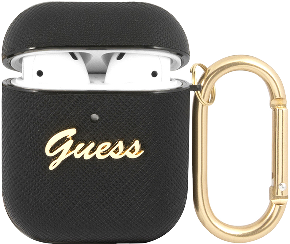 Guess для Airpods 2 PU Saffiano with metal logo and carabin Черный