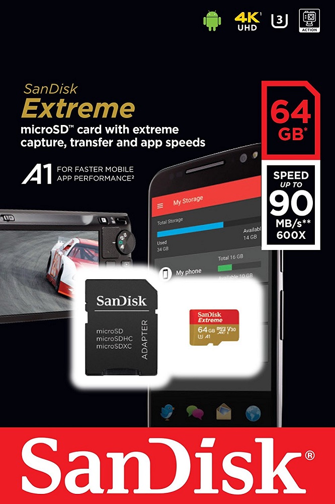 SanDisk Extreme 64Gb Class10 с адаптером UHS-I U3 90MB/s SDSQXAF-064G-GN6MA Red-Gold