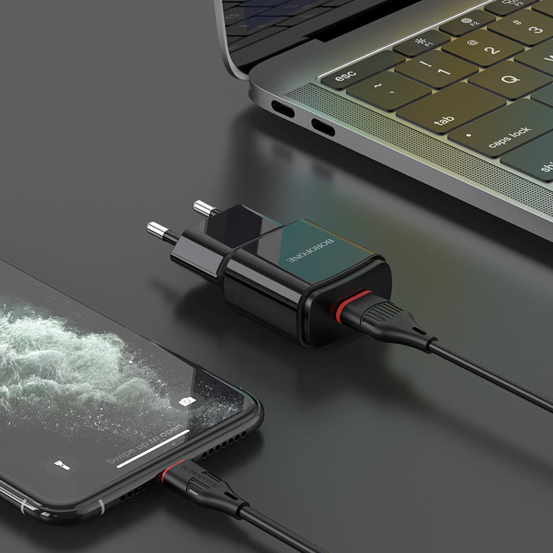 Borofone BA48A Orion 1xUSB2.1А дата-кабель Type-C 1м Black