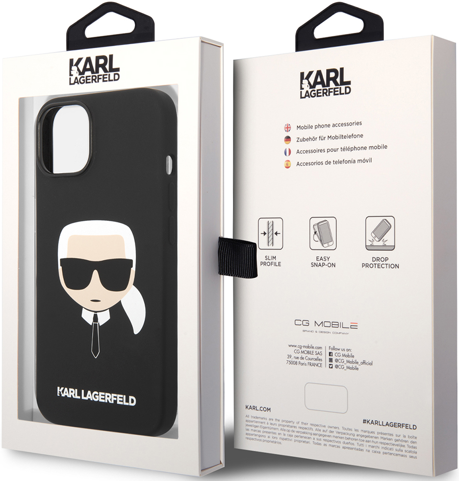 Karl Lagerfeld iPhone 14 Plus Magsafe Liquid Silicone Case Karl's Head Черный KLHMP14MSLKHBK