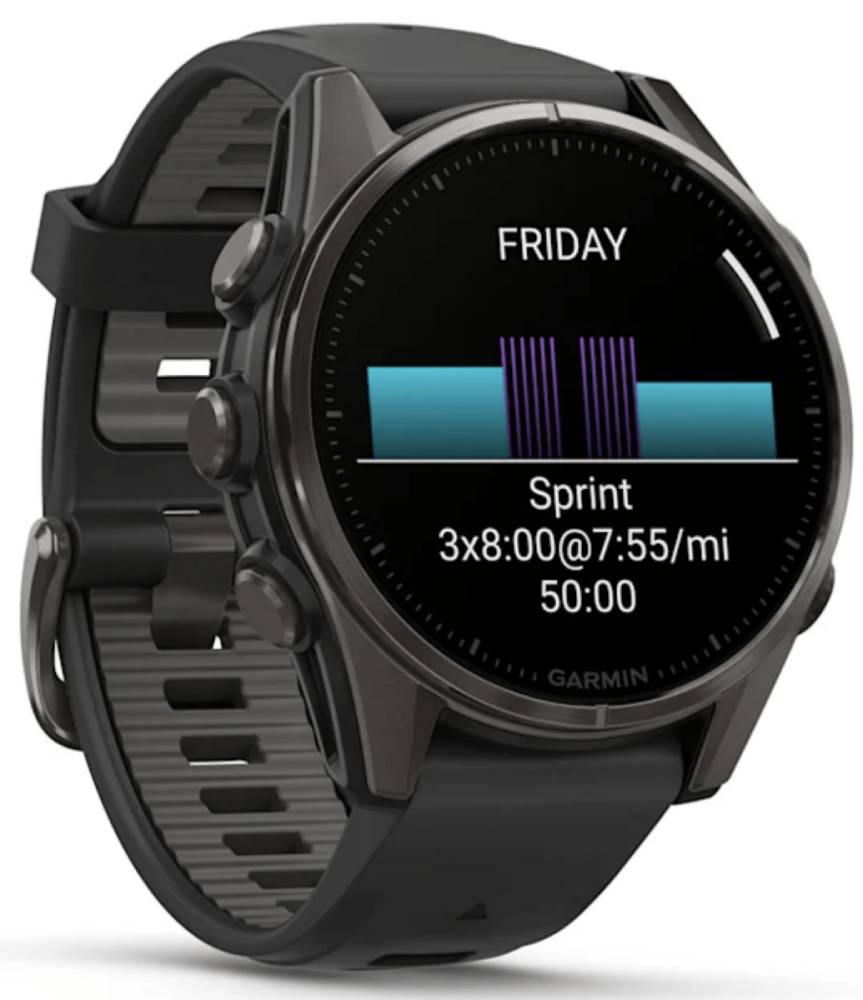 Garmin Fenix 8 AMOLED Sapphire DLC 43мм Черные с силиконовым ремешком