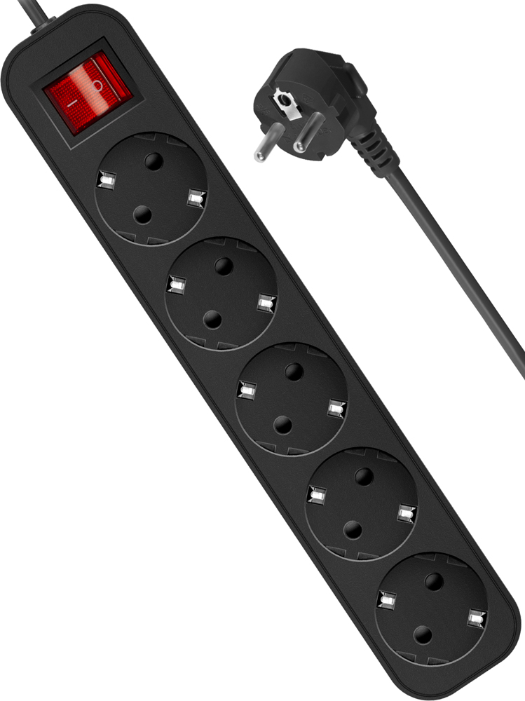 Plus Electric B270 3м с выключателем 5 розеток Черный