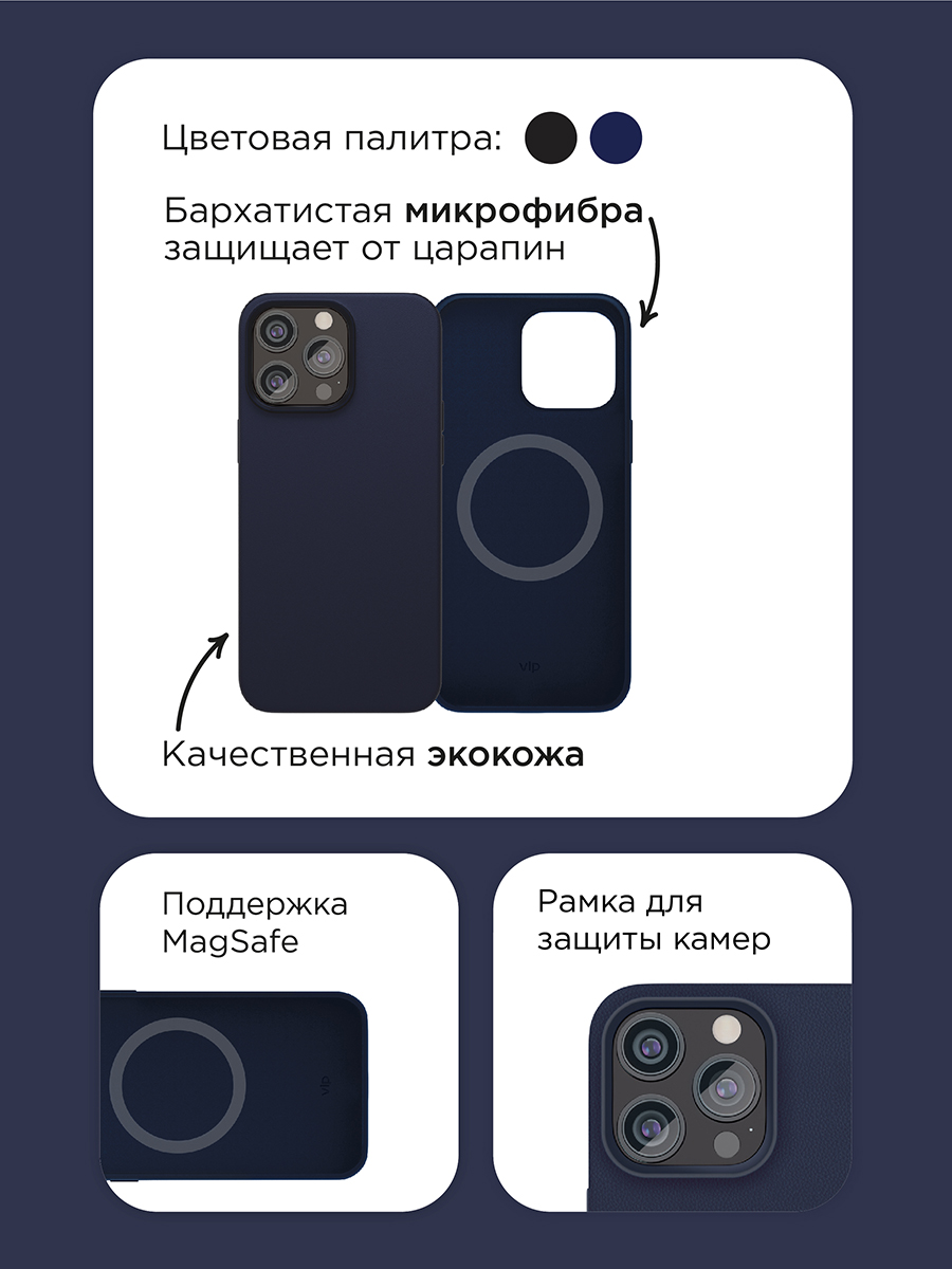 VLP Ecopelle Case с MagSafe для iPhone 15 Темно-синий