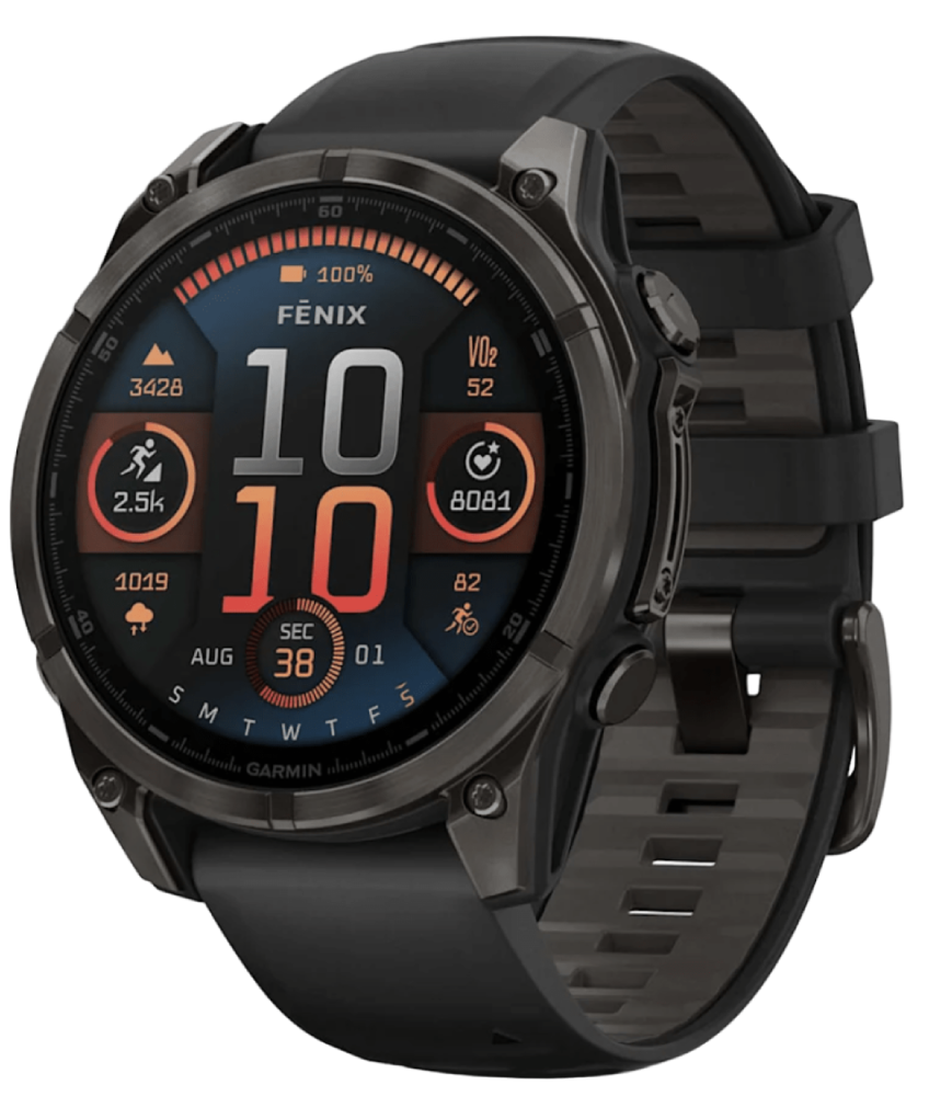 Garmin Fenix 8 AMOLED Sapphire DLC 47мм Черные с силиконовым ремешком