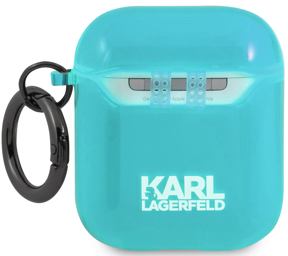 Karl Lagerfeld для Airpods 2 чехол TPU FLUO with ring Choupette Transp Голубой
