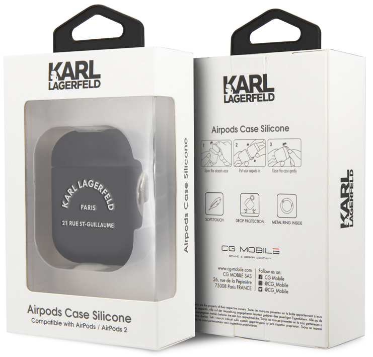 Karl Lagerfeld для Airpods 2 Silicone case with ring RSG logo Черный