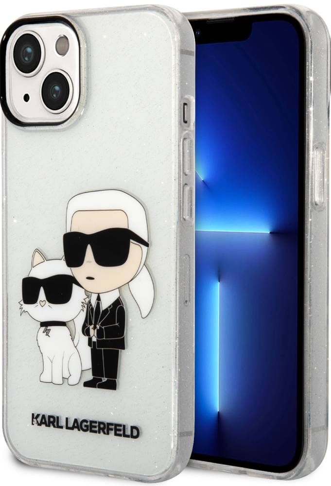 Karl Lagerfeld для iPhone 15 Iml Glitter Black Outline Case Nft Karl & Choupette Прозрачный (KLHCP15SHNKCTGT)