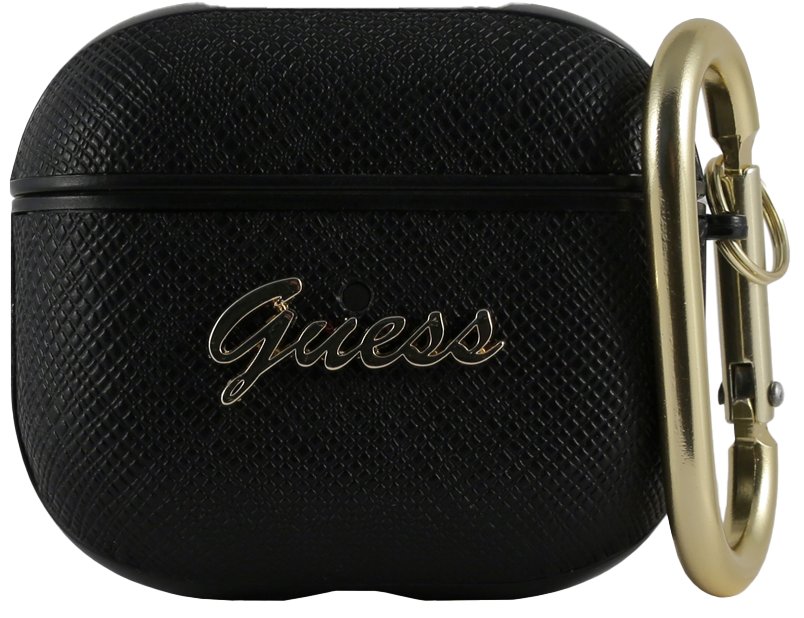Guess для Airpods 3 PU Saffiano with metal logo and carabin Черный