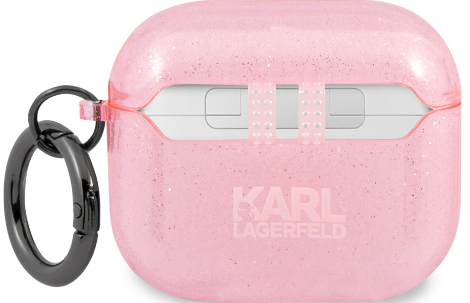 Karl Lagerfeld для Airpods 3 чехол TPU Glitters with ring Karl Transparent Розовый