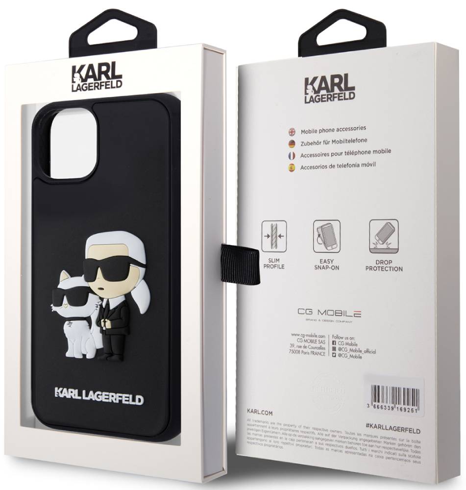 Karl Lagerfeld для iPhone 15 Plus 3D Rubber Case Karl and Choupette Черный (KLHCP15M3DRKCNK)