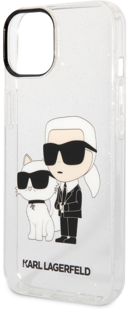 Karl Lagerfeld для iPhone 15 Iml Glitter Black Outline Case Nft Karl & Choupette Прозрачный (KLHCP15SHNKCTGT)