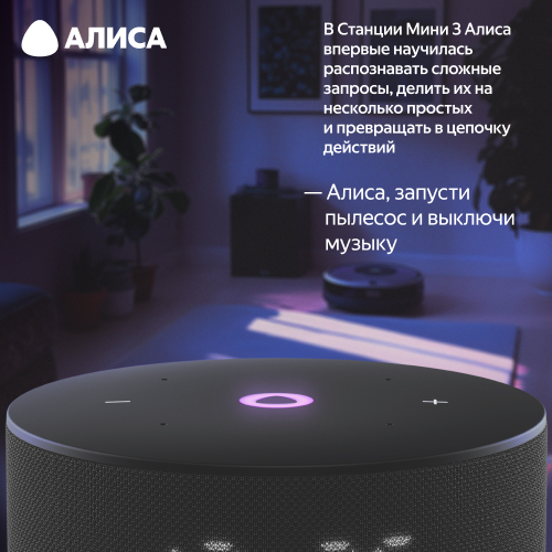 Яндекс Станция Мини 3 с часами 2024 Черный
