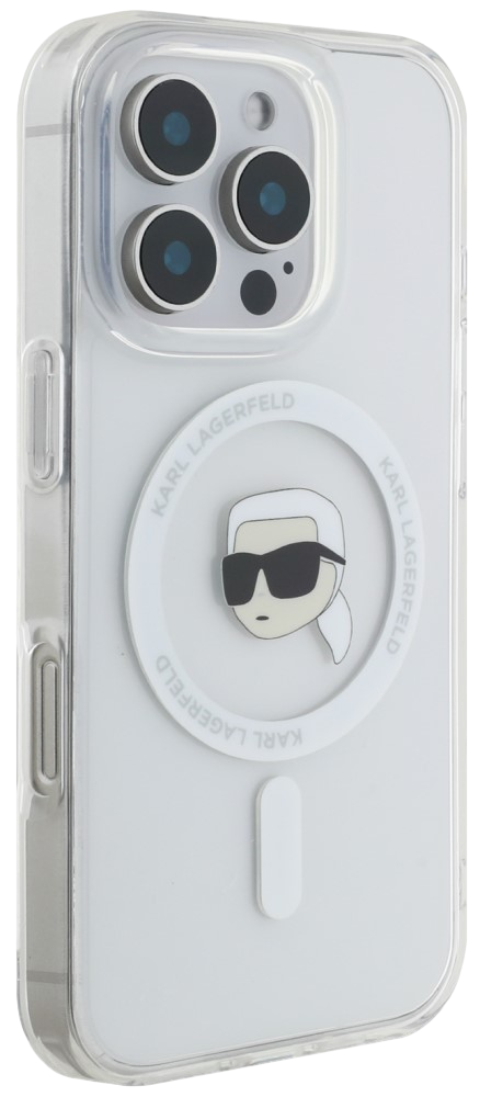 Karl Lagerfeld iPhone 16 Pro Max MAGSAFE IML CASE METAL CAMERA FRAME AND BUTTONS KARL HEAD PRINTED LOGO Белый