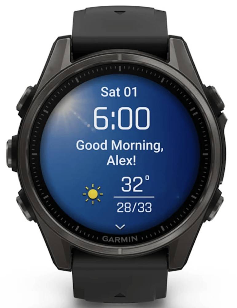Garmin Fenix 8 AMOLED Sapphire DLC 43мм Черные с силиконовым ремешком