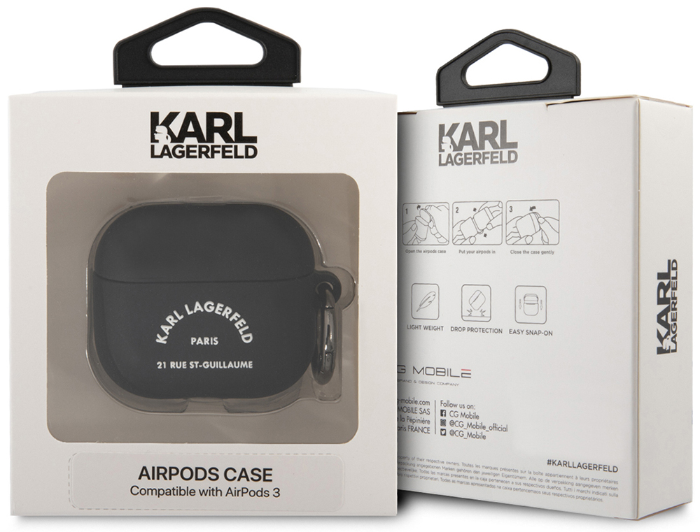 Karl Lagerfeld для Airpods 3 чехол Silicone case with ring RSG logo Черный