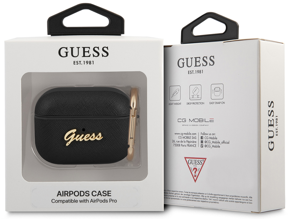 Guess для Airpods Pro PU Saffiano with metal logo and carabin Черный